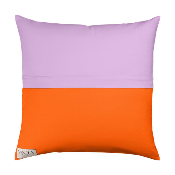 modularer Kissenbezug in den Farben flieder und orange