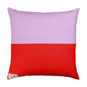 modularer Kissenbezug in den Farben flieder und rot