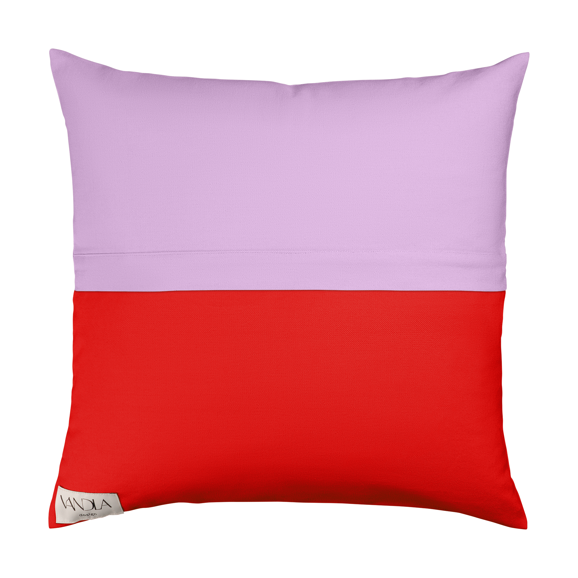 modularer Kissenbezug in den Farben flieder und rot