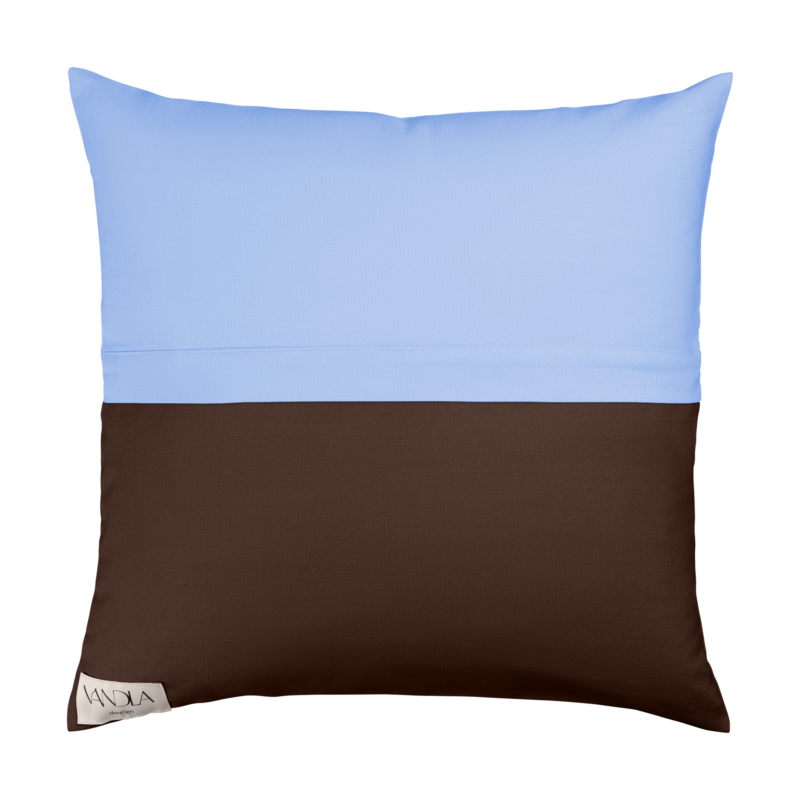 modularer Kissenbezug in himmelblau und schokobraun
